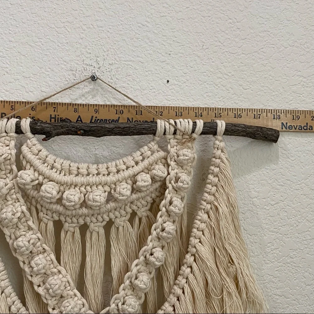 Cotton Macrame Woven Cord Tree Branch Stick Boho Hanging Wall Decor 19”X18”